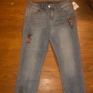 Embroidered skinny jeans plus